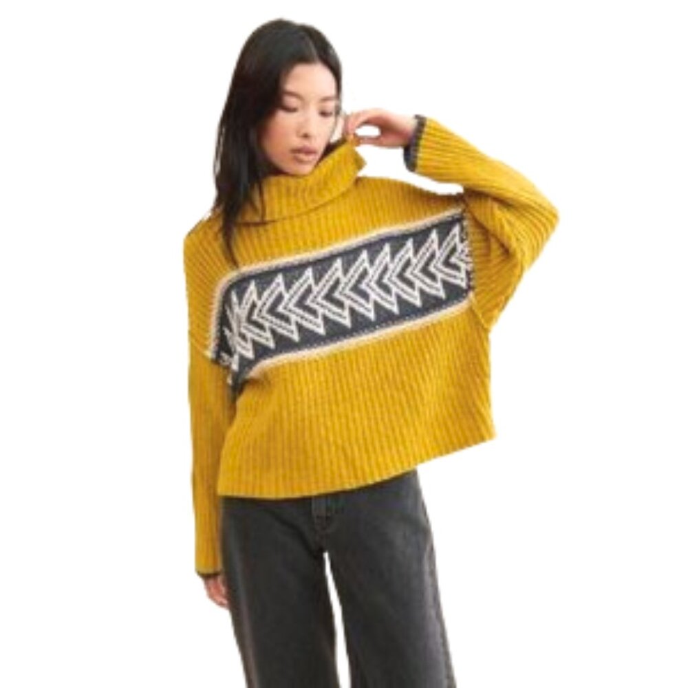 Free People Yellow Black White Arrow Pattern Knit Turtleneck Sweater - XS NWT
